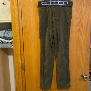 Dark olive green cargo style pants